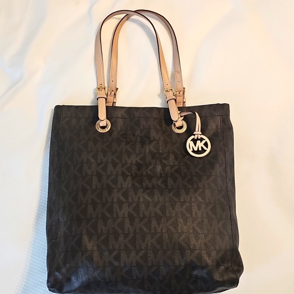 Michael Kors Jet Set Logo Print Signature Brown Tote